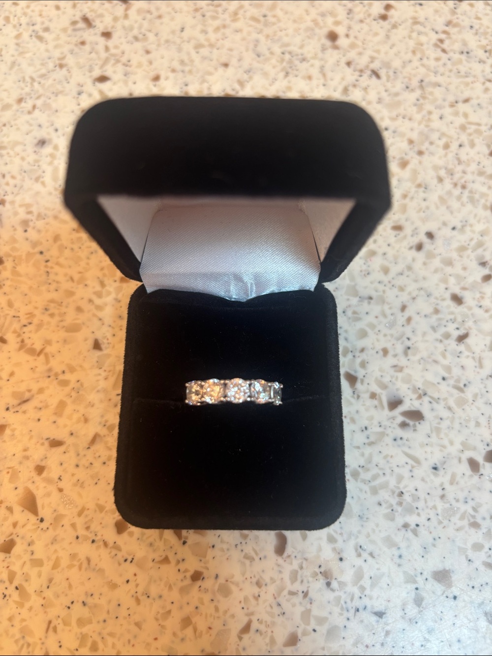 Three-Stone Silver-Tone Sparkle Ring in White - Women's Jewelry